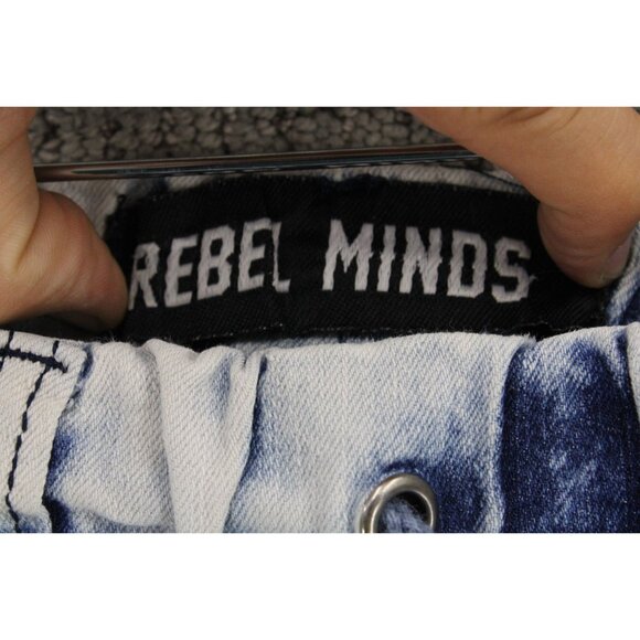 REBEL MINDS Jeans Mens Large L Blue Light Washed Distressed Stretch Slim Style - Picture 5 of 8